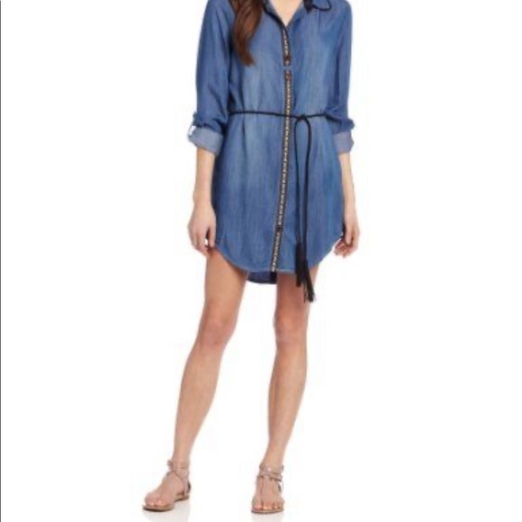 Miss Me Chambray Shirt Dress with Collar - Picture 1 of 5